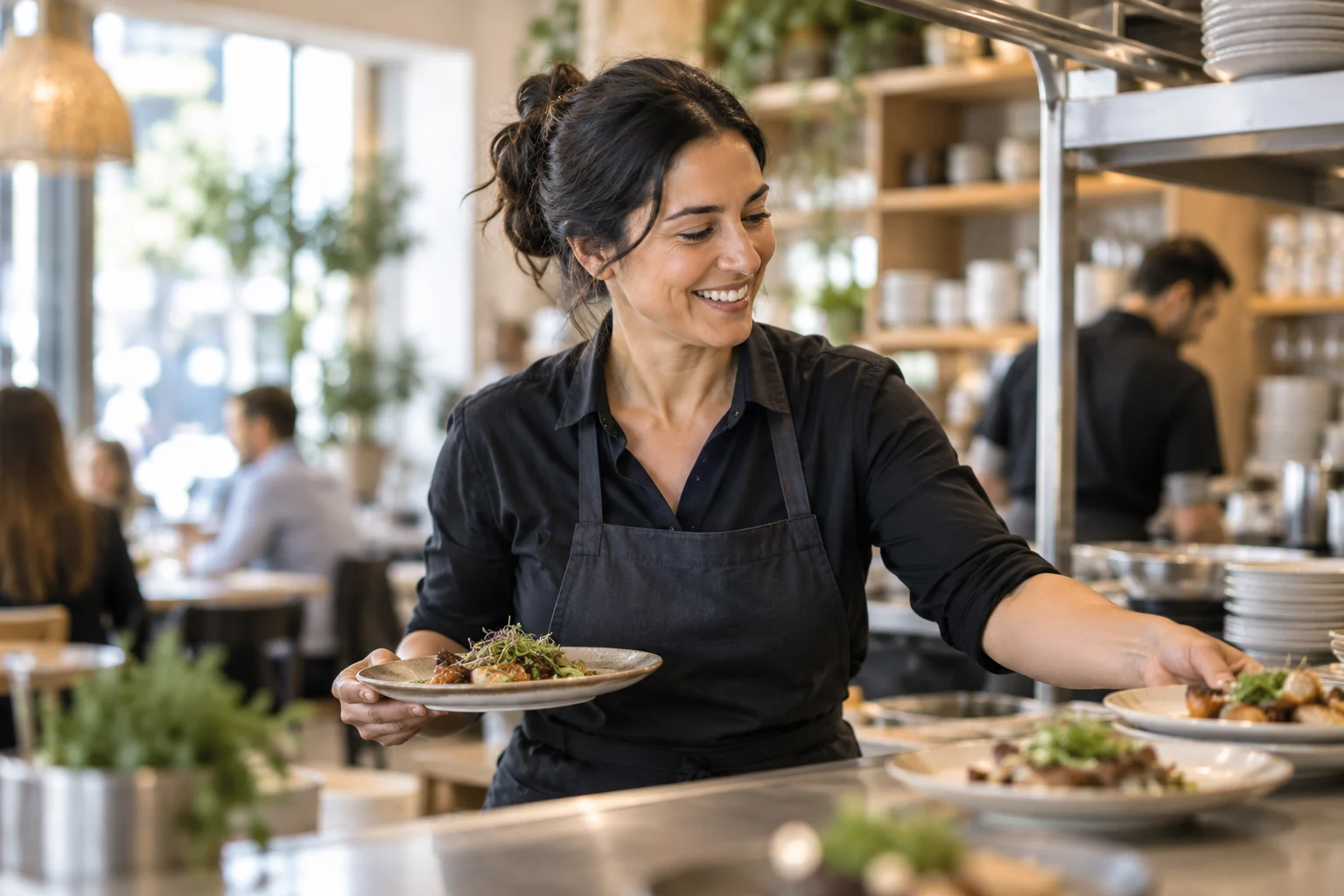Illustrative restaurant professional at the service pass